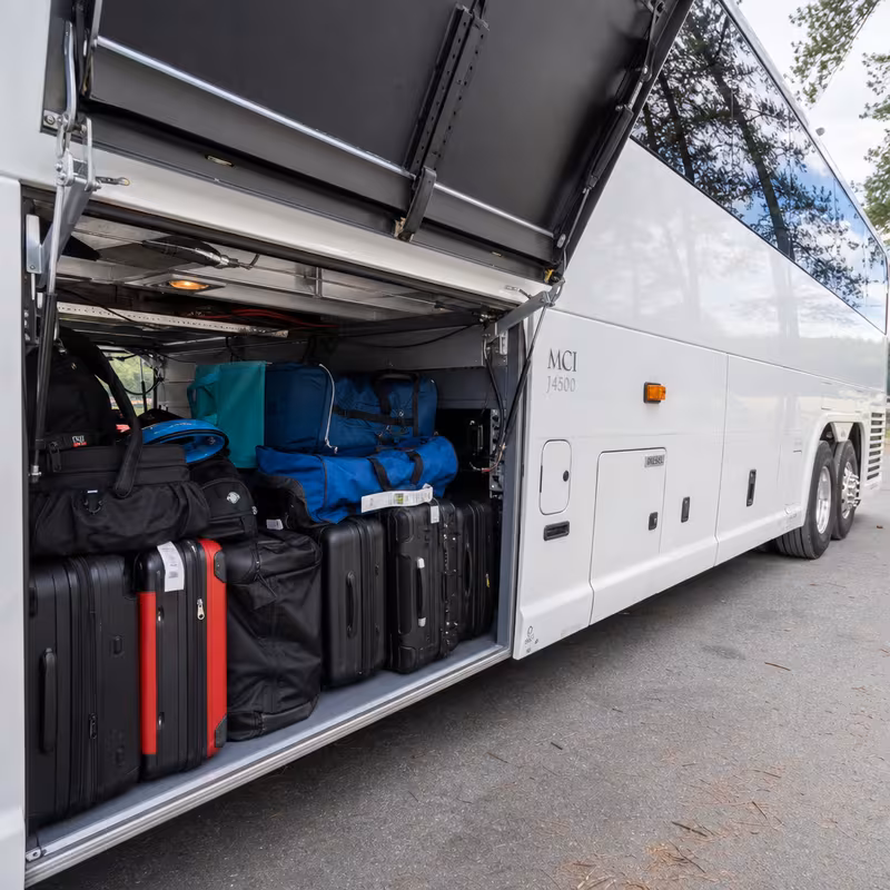 Party bus interior with wraparound leather seating and LED lighting in Oklahoma City