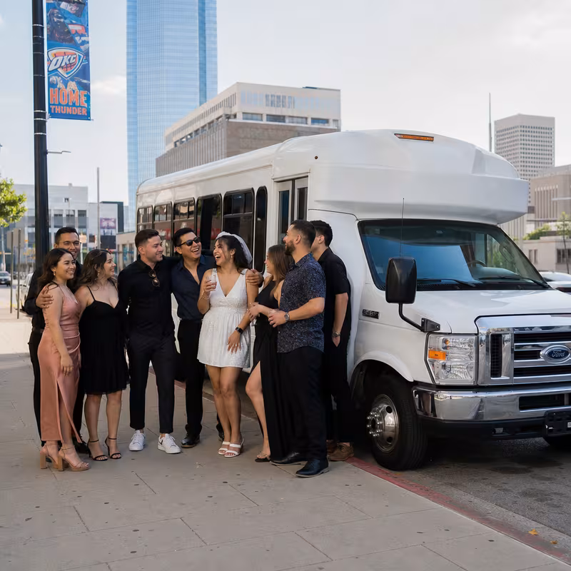 Black Mercedes Sprinter van staged for an Oklahoma City Bachelor & Bachelorette Transportation group