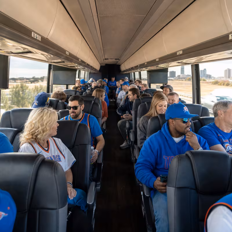 Passenger seating aboard an Oklahoma City party bus rental